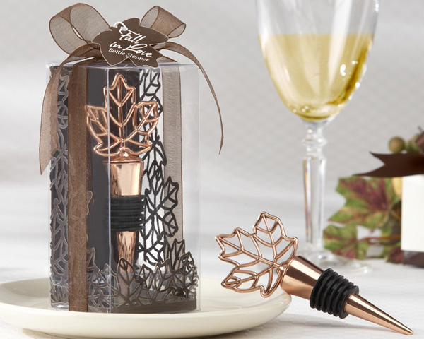"Lustrous Leaf" Copper-Finish Bottle Stopper in Laser-Cut Leaf Gift Box